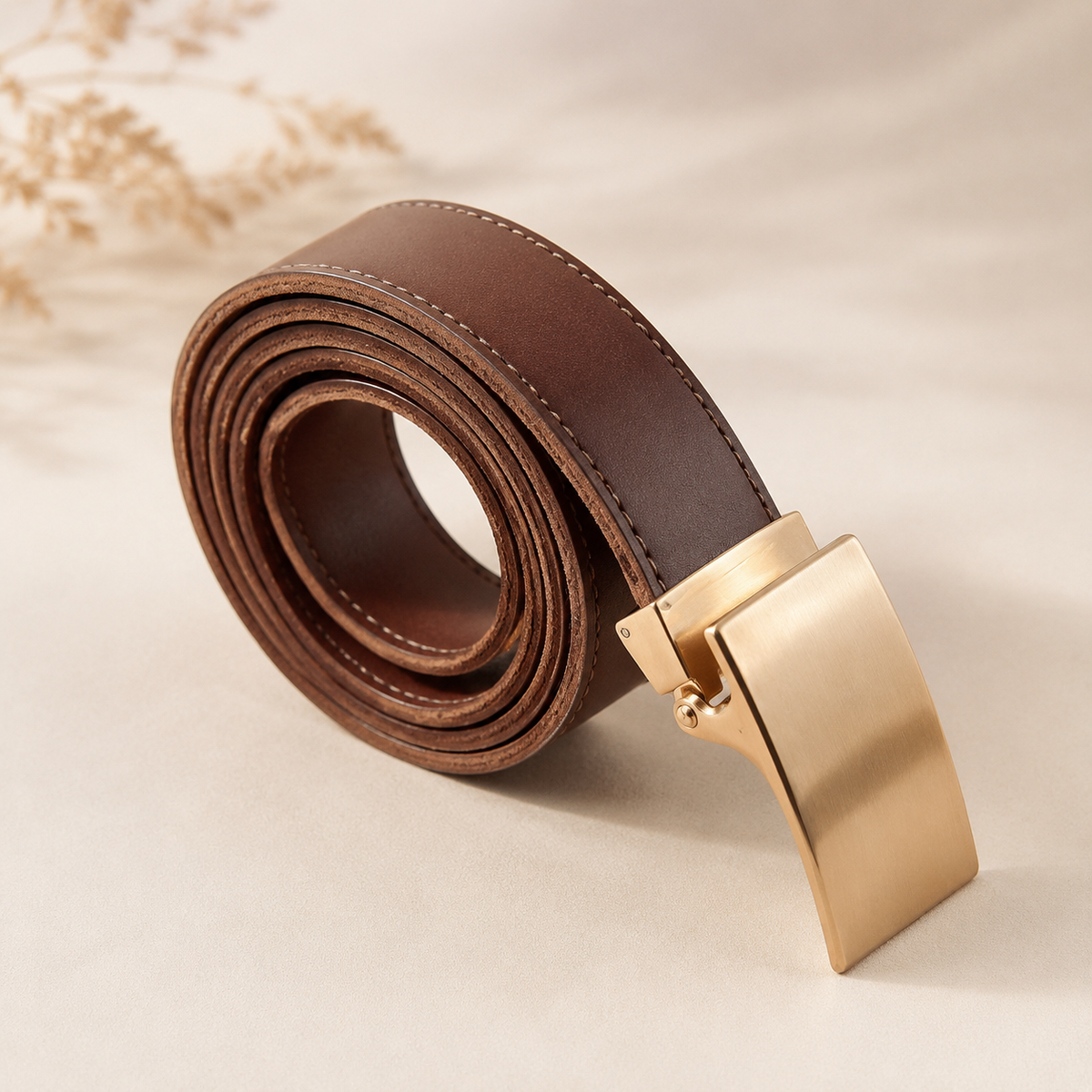 Ceinture en cuir marron 35 mm – Boucle dorée