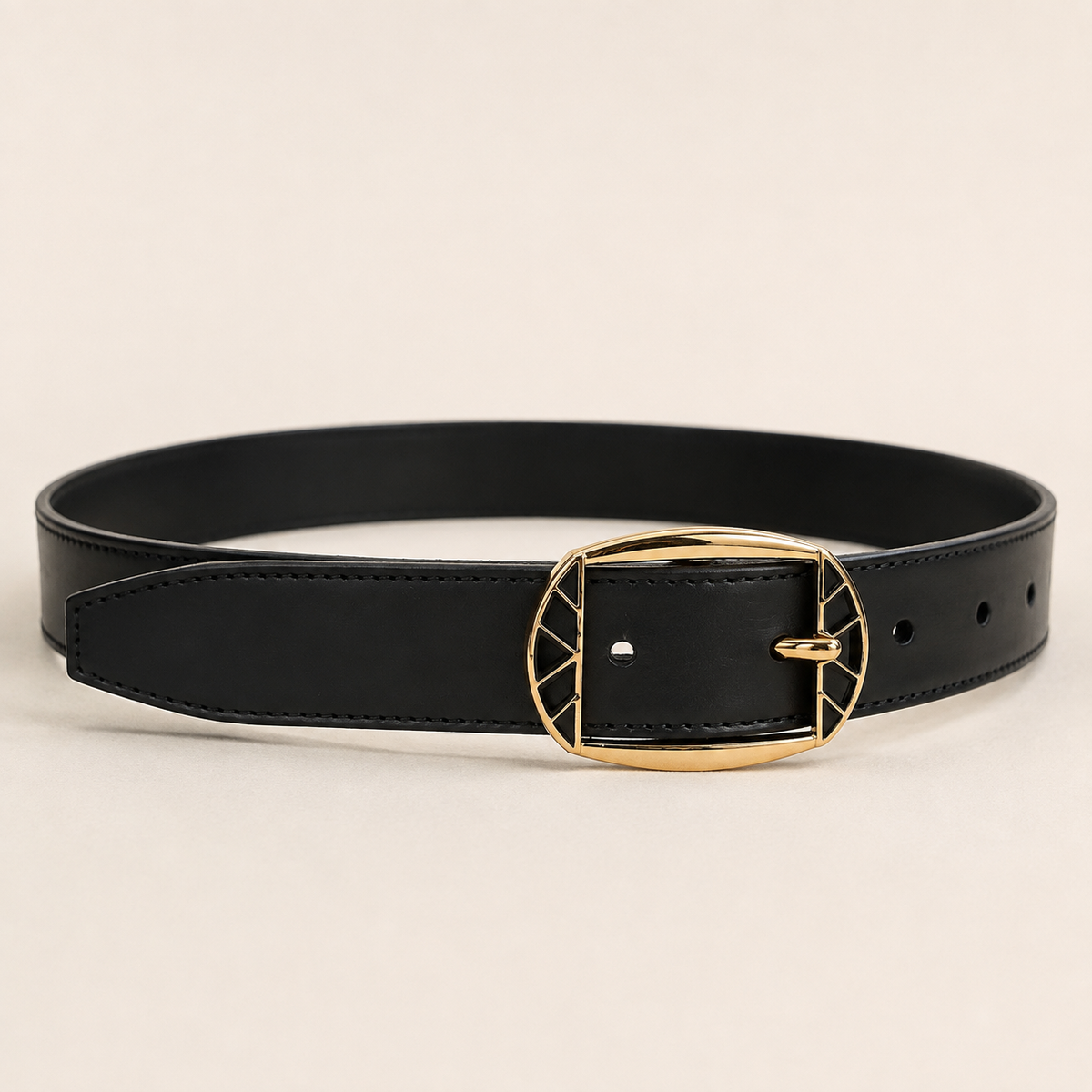 Ceinture en cuir noir 35 mm – Boucle dorée et noire