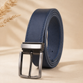 Ceinture en cuir bleu marine 35 mm – Boucle noire et argentée