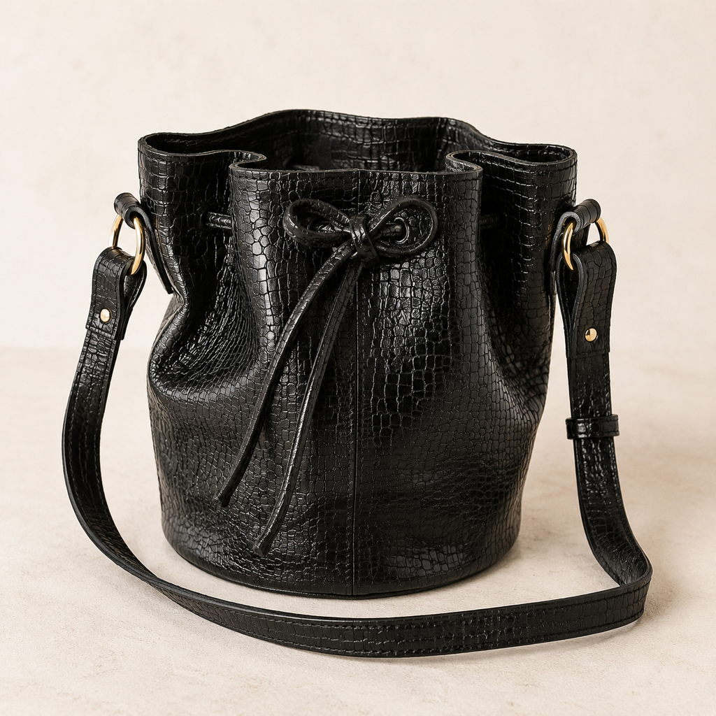 Sac seau Soléa – Cuir noir effet reptile