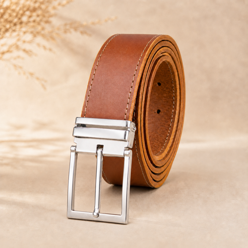 Ceinture artisanale en cuir - boucle couleur argent - 35 mm de largeur