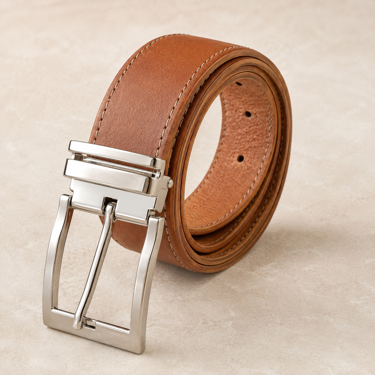 Ceinture artisanale en cuir - boucle couleur argent - 35 mm de largeur