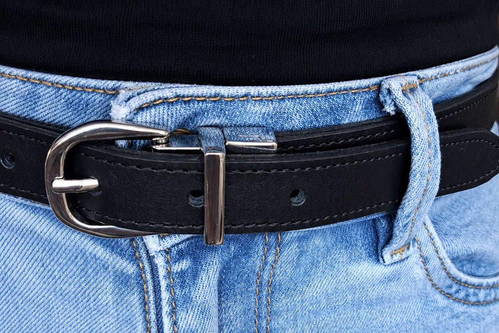 Ceinture fine noire en cuir – 20 mm